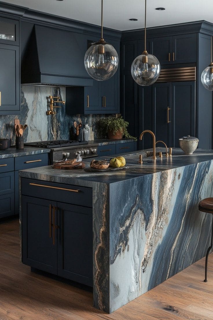 Moody Luxe Kitchen with Marble Drama