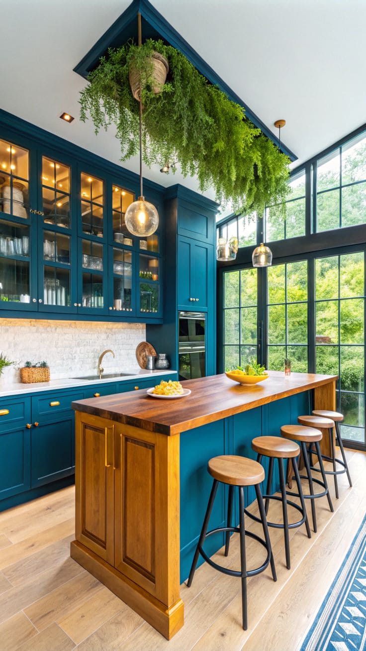 Nature-Loving Kitchen with Hanging Green Ceiling