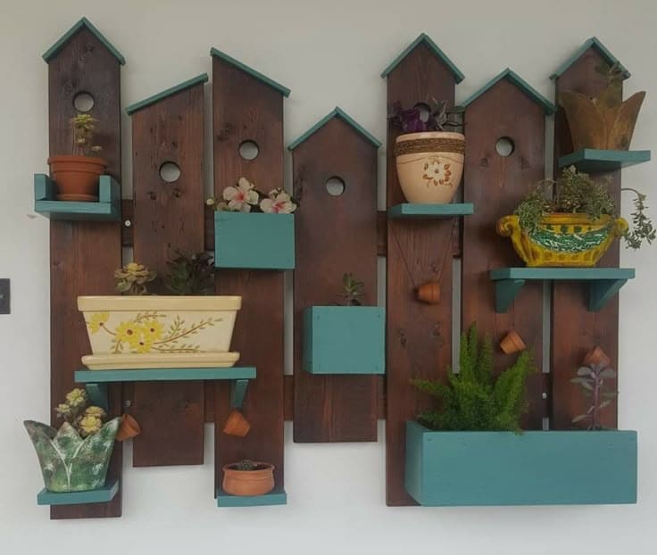 Playful Pallet Birdhouse Plant Shelf