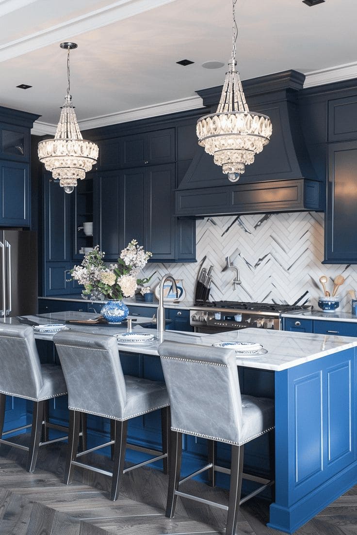 Regal Blue Glamour with Crystal Chandeliers