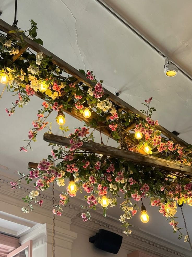 Rustic Ladder Blooms Ceiling Display