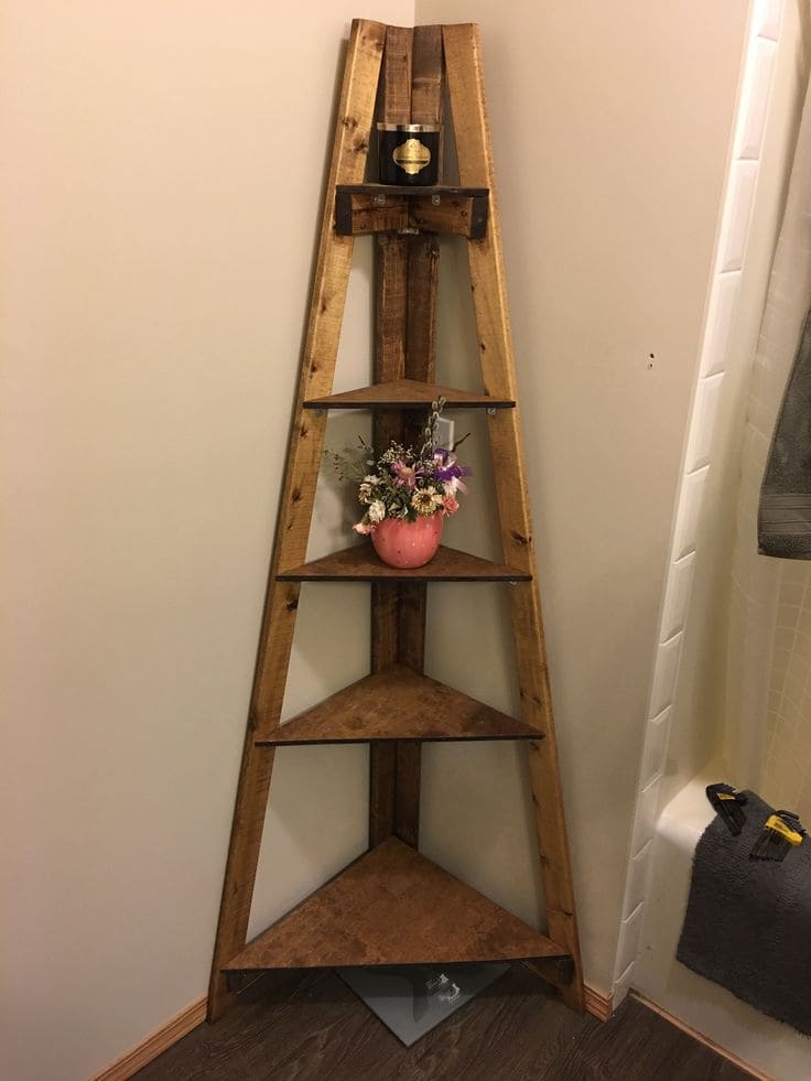 Rustic Pallet Corner Ladder Shelf