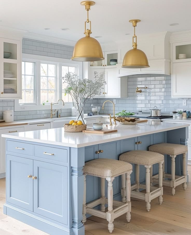 Soft Blue Serenity with Golden Touches