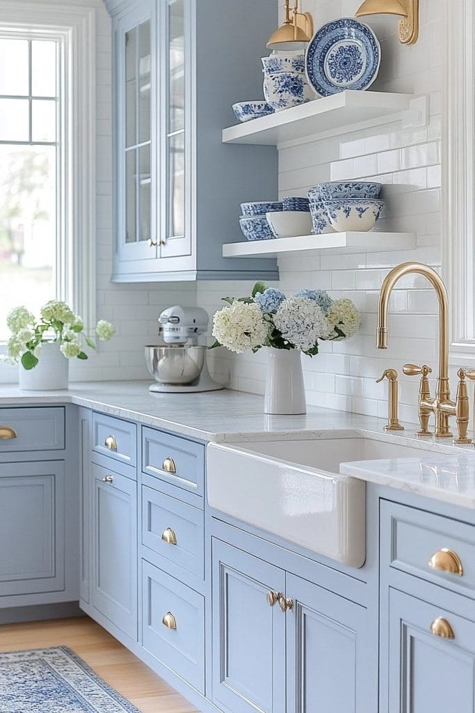 Soft Powder Blue Kitchen with Gold Touches