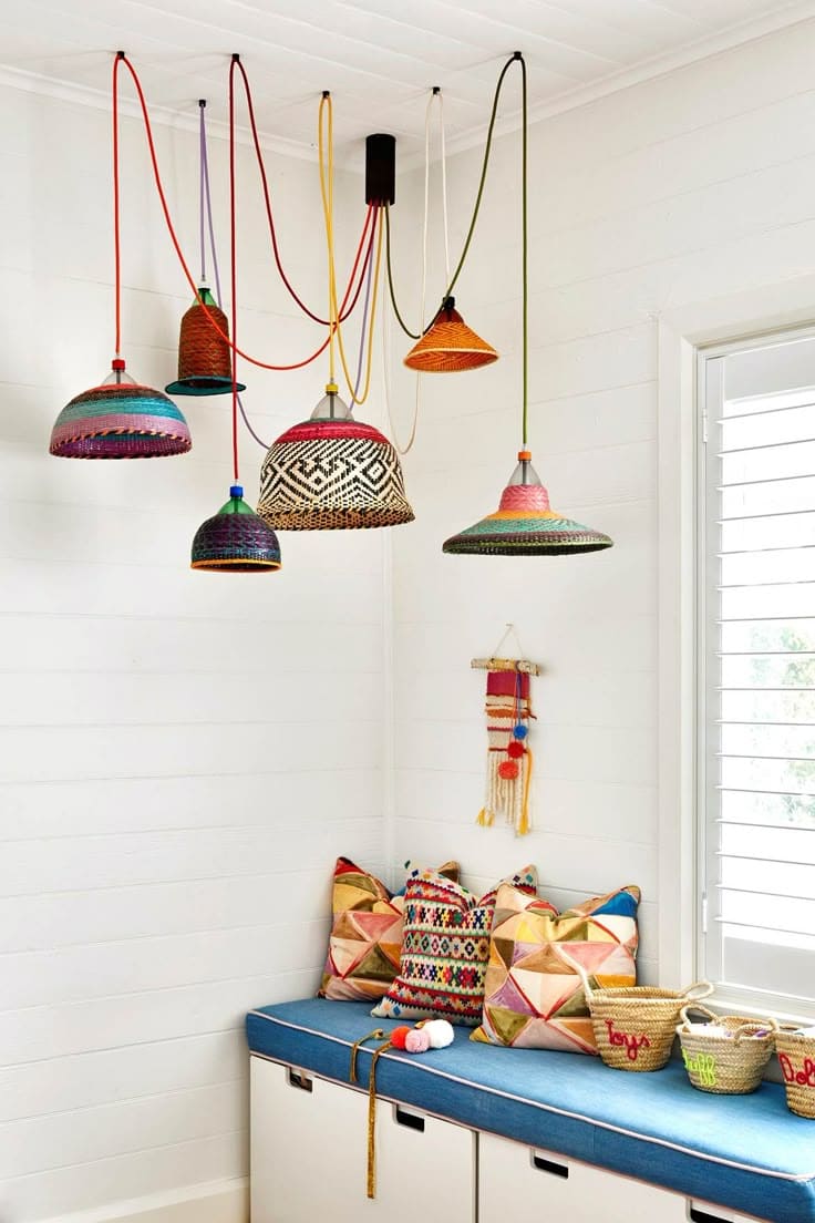 Vibrant Woven Basket Ceiling Lights