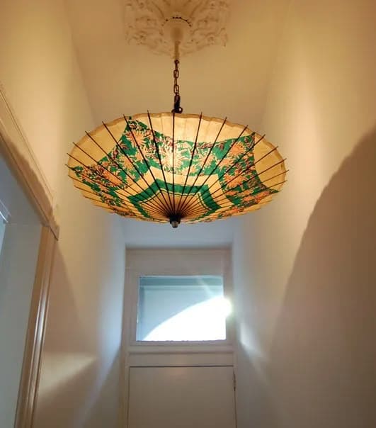 Vintage Umbrella Ceiling Light with Painted Florals