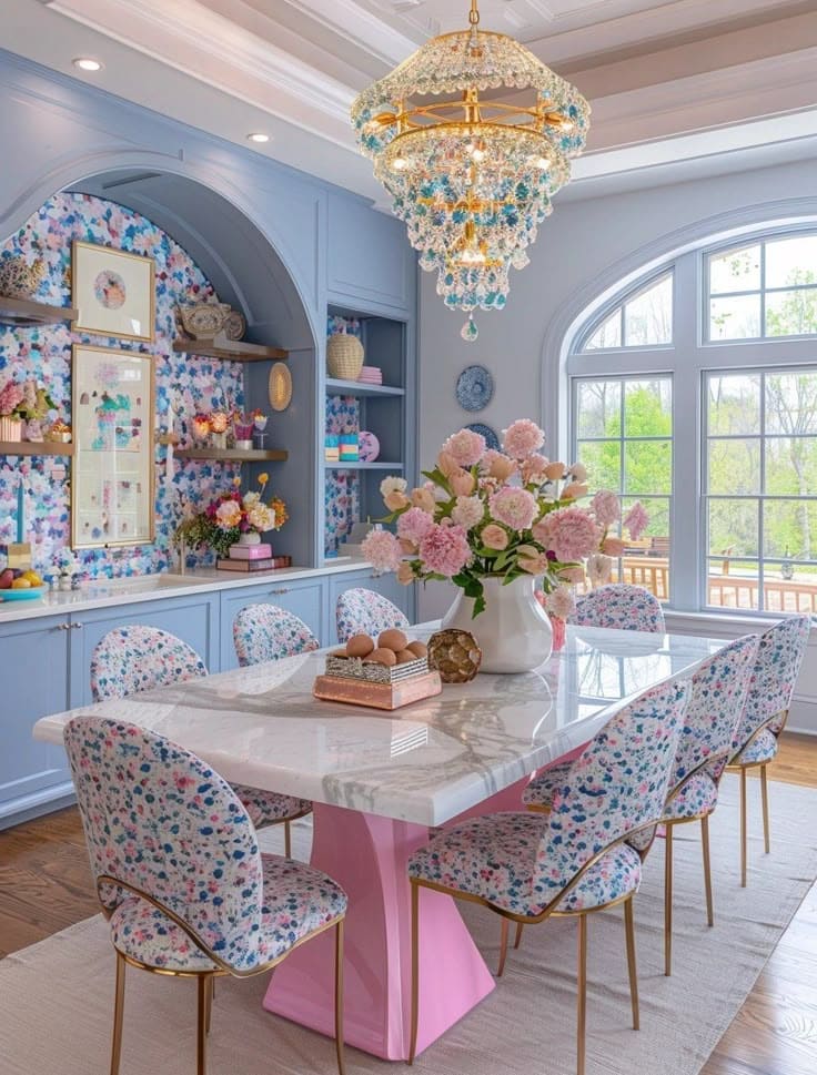 Whimsical Blue and Pink Floral Dining Nook