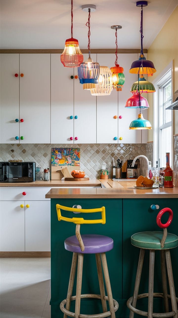 Whimsical Mismatched Colander Pendant Lights