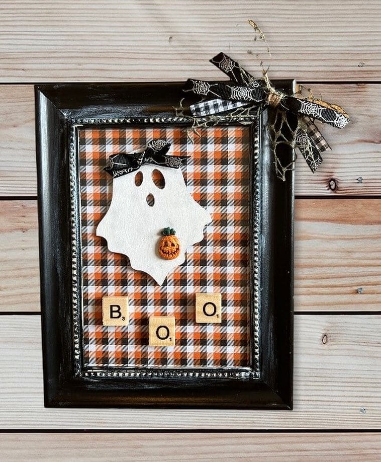 BOO Ghost Frame with Fall Plaid