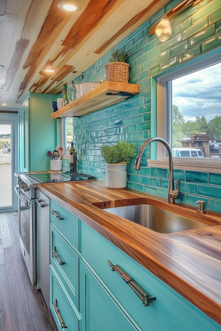 Caribbean Breeze Brick Tile Backsplash