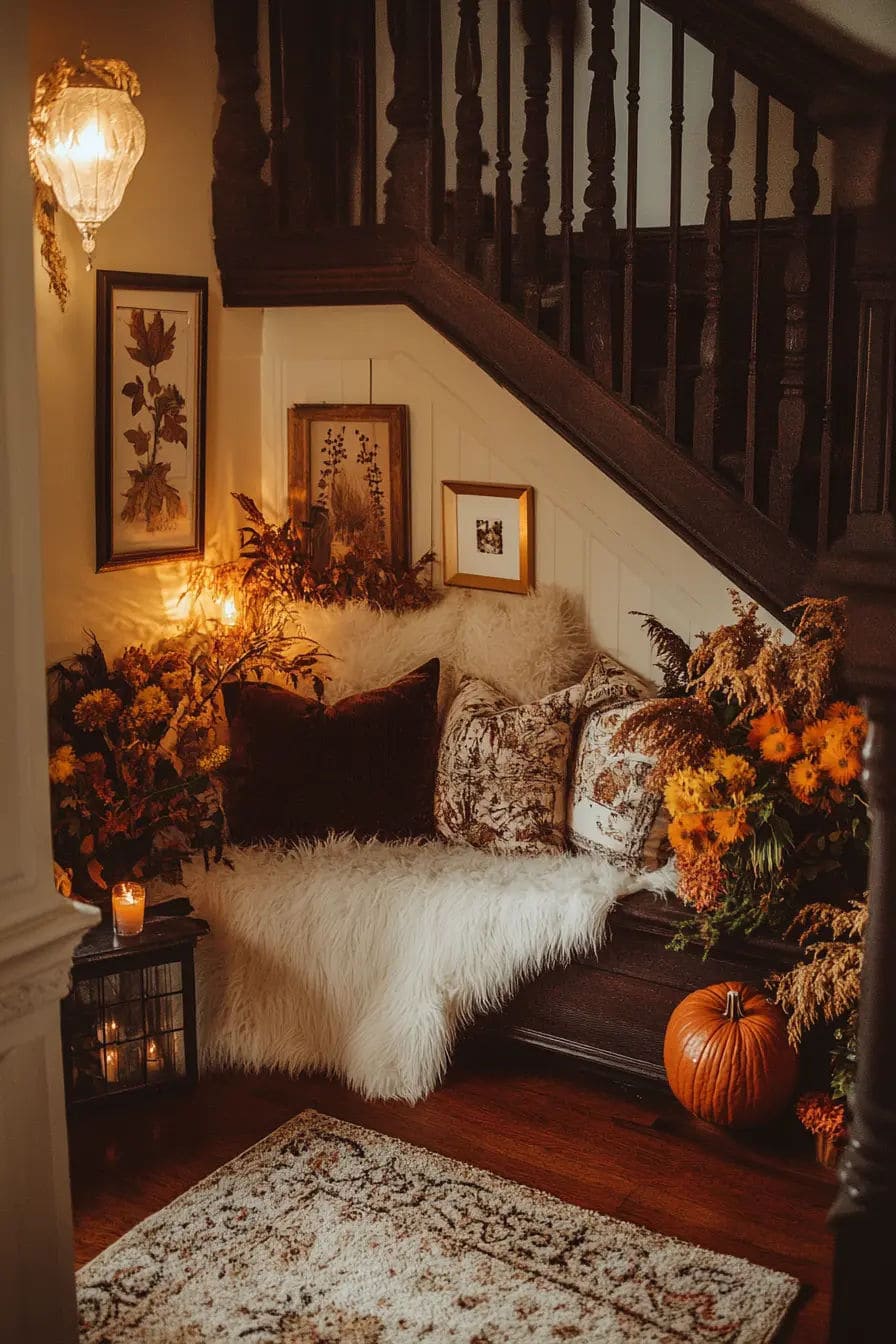 Cozy Stair Nook with Autumn Glow