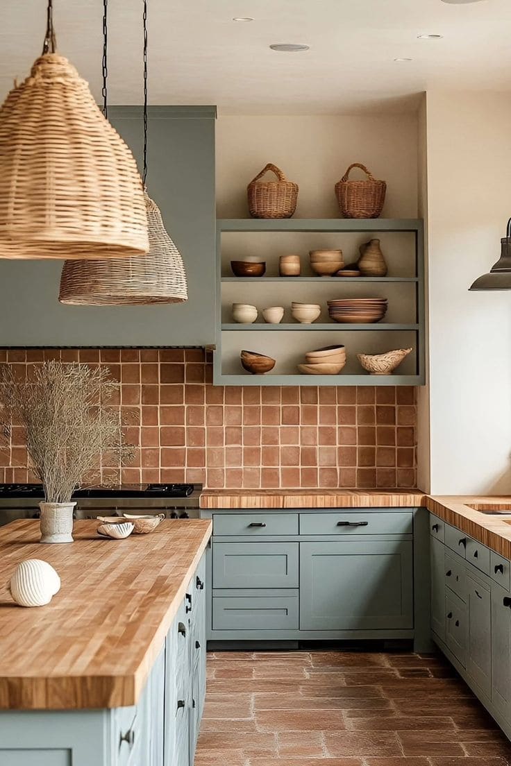 Earth-Toned Clay Tile Backsplash