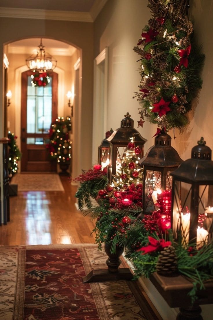 Elegant Lantern and Garland Entryway