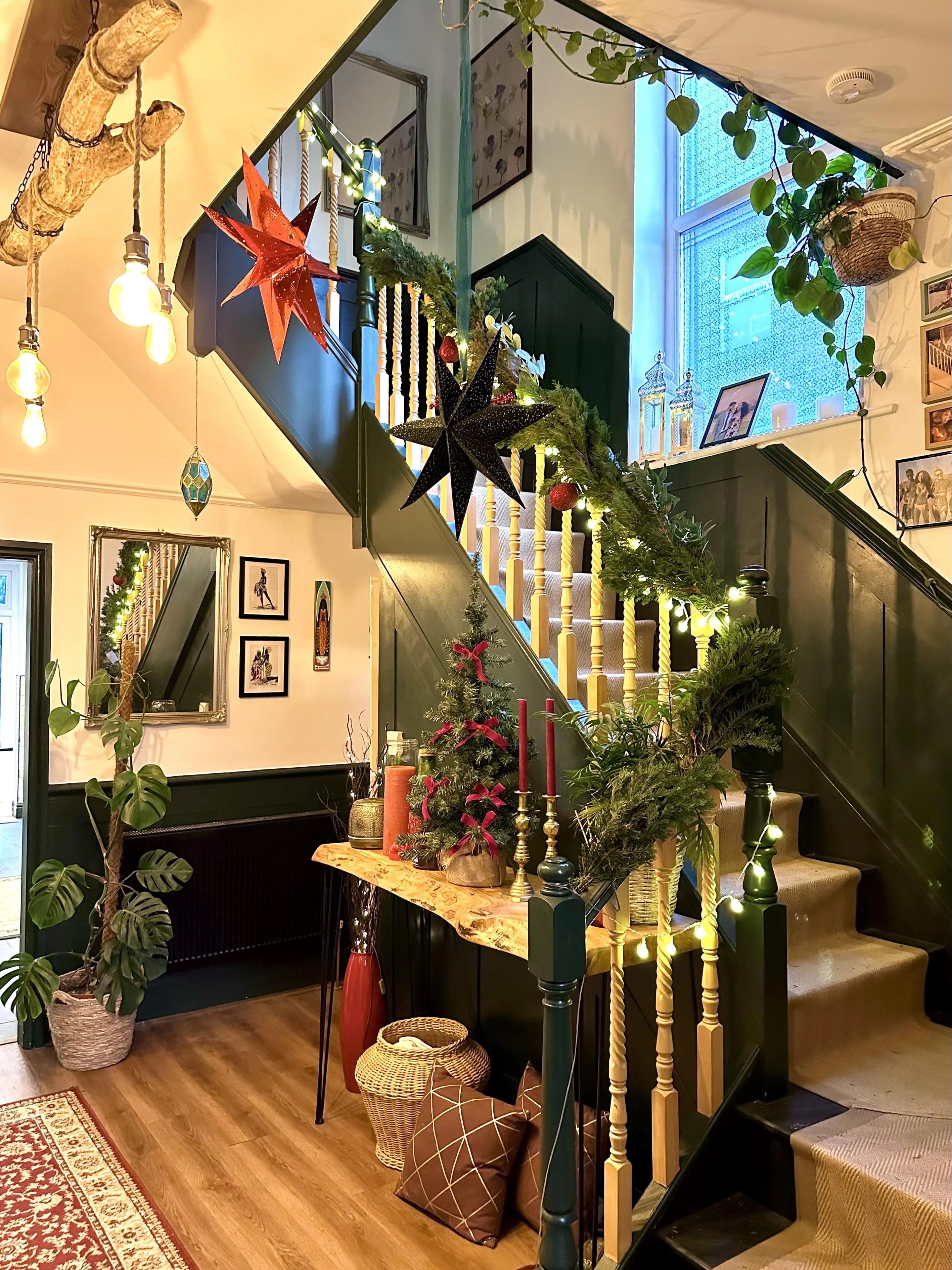 Festive Staircase with Eclectic Charm