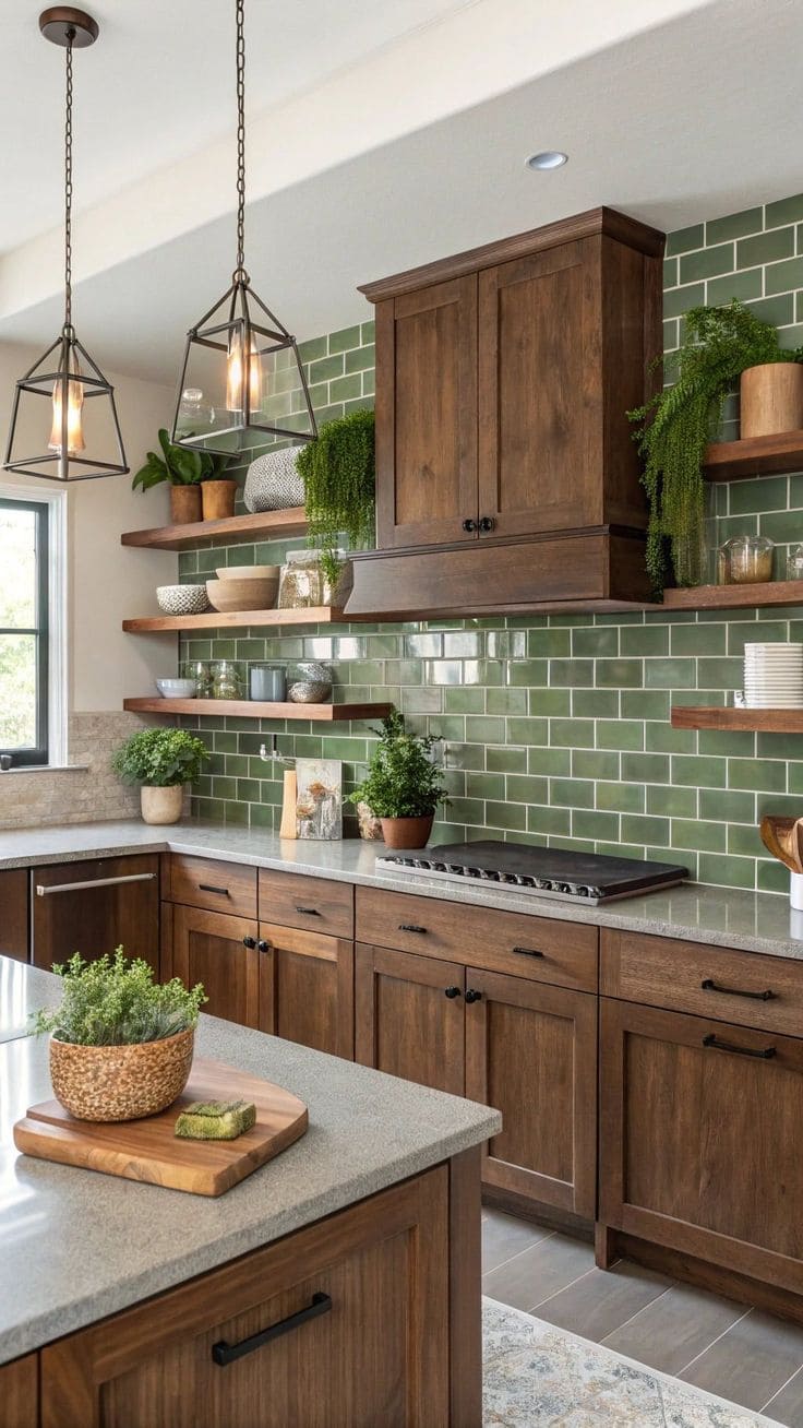 Forest Glaze Subway Backsplash