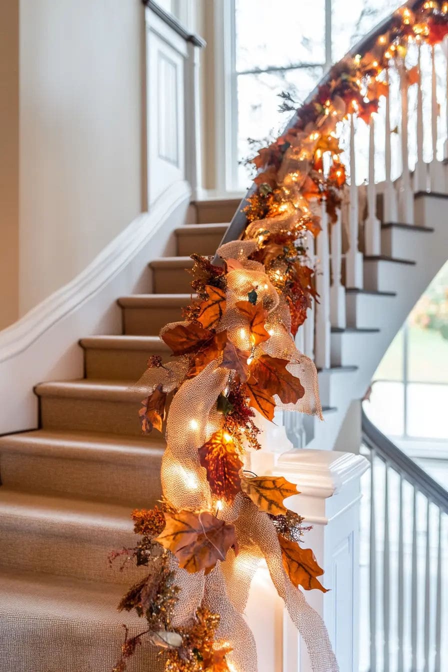 Glowing Fall Garland Staircase Accent