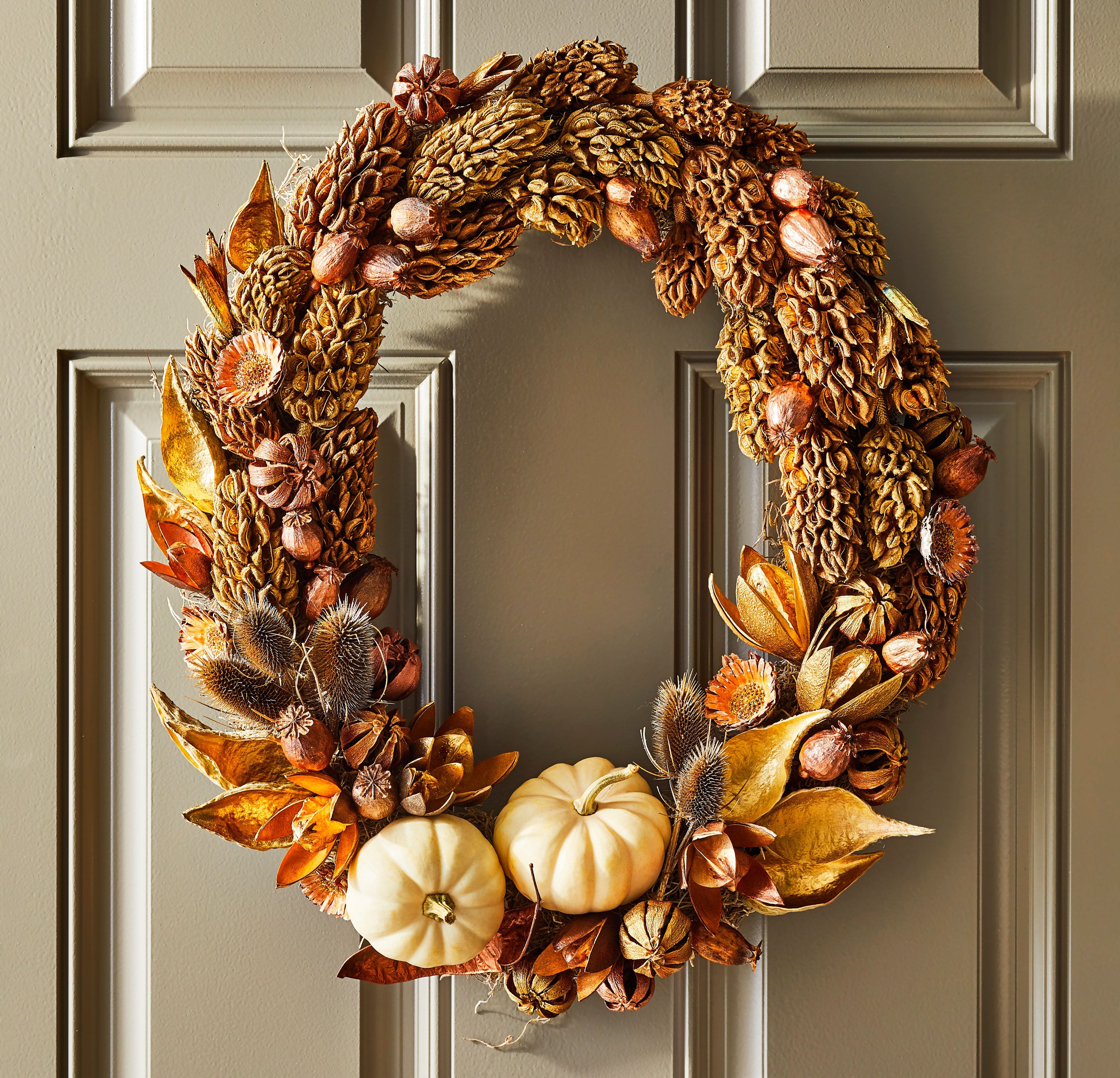 Golden Gourd and Seed Pod Wreath