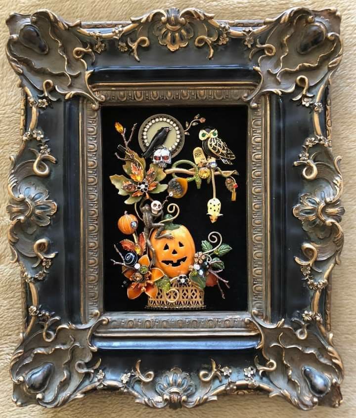 Halloween Jewelry Collage in Ornate Frame