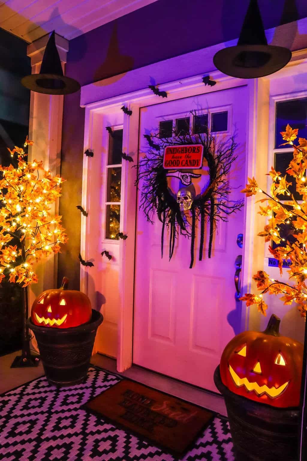 Haunted Welcome Door With Floating Witch Hats