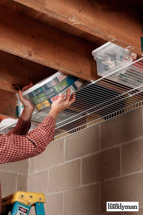 Overhead Storage with Suspended Wire Shelves
