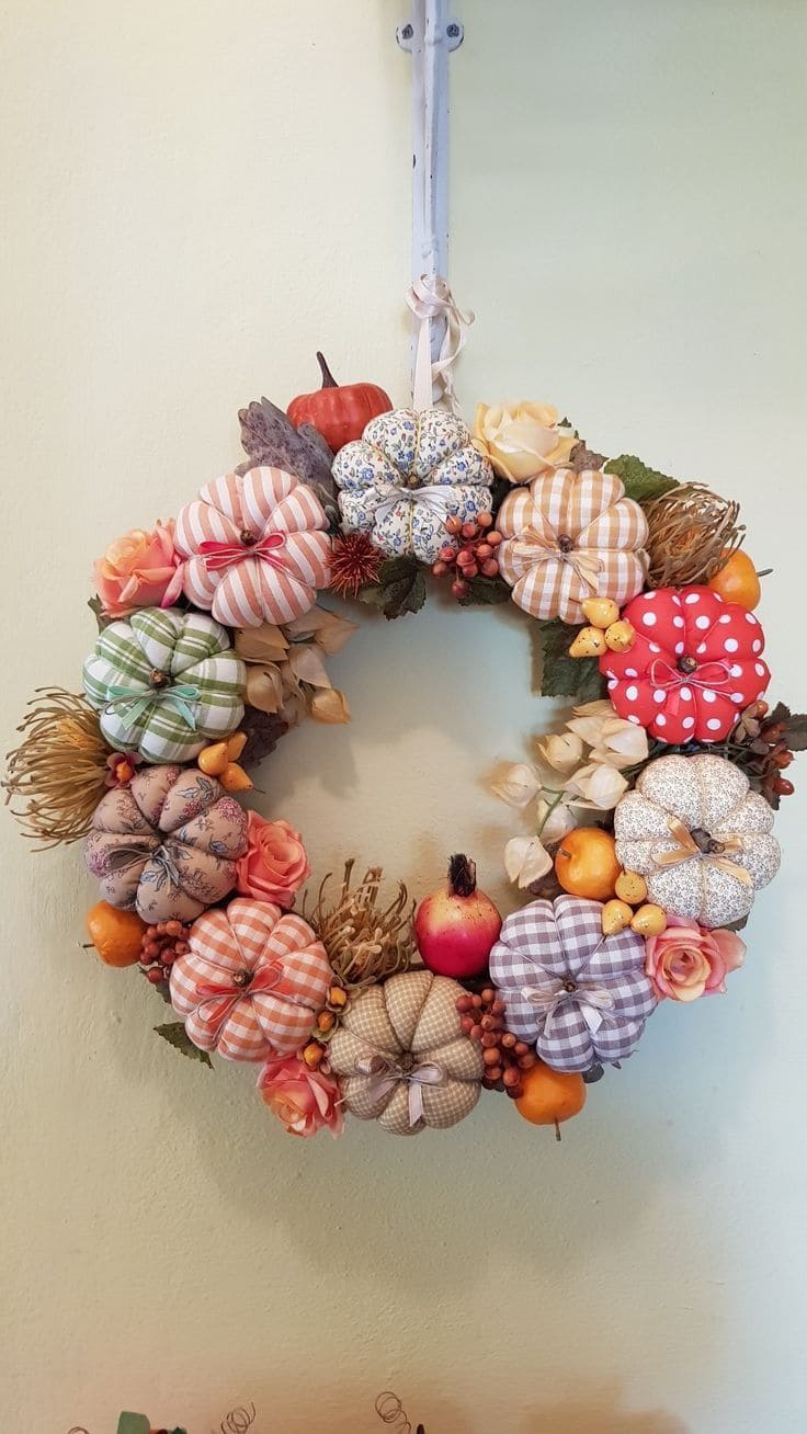 Pastel Pumpkin and Floral Fall Wreath