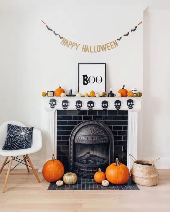 Playful Pumpkin and Skulls Mantel