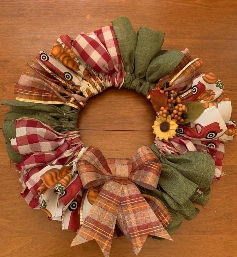 Rustic Farmhouse Fabric Strip Wreath