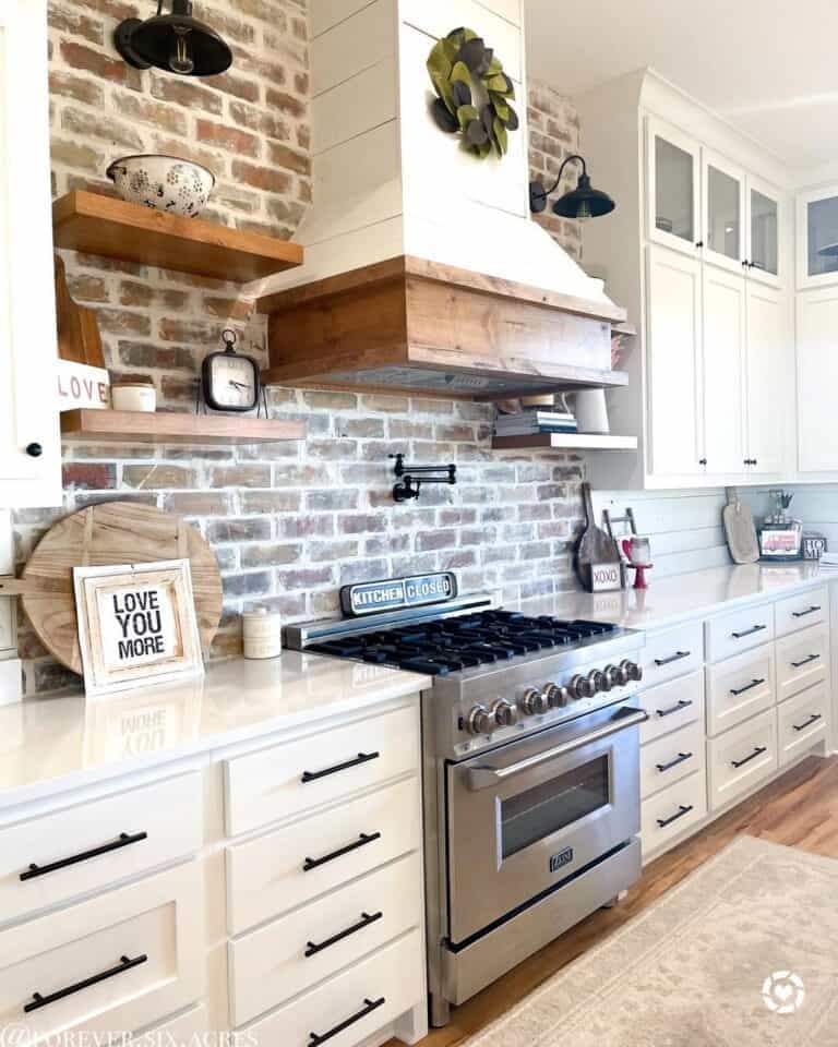 Rustic Whitewashed Brick Backsplash