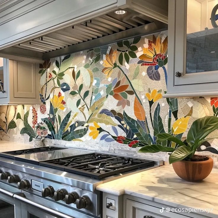 Tropical Garden Mosaic Backsplash