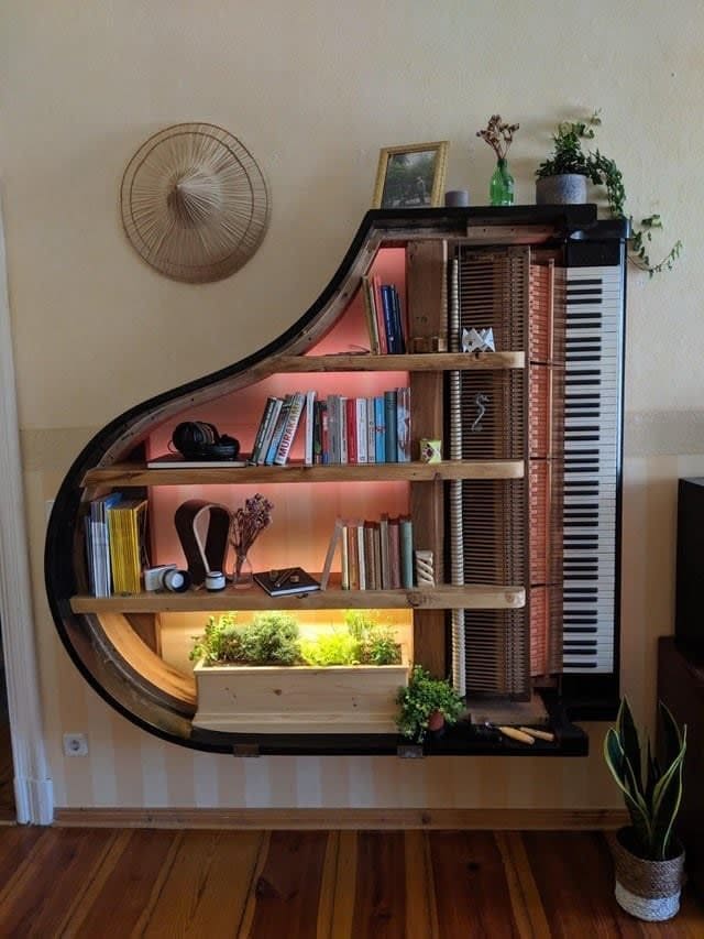 Upcycled Piano Bookshelf and Garden
