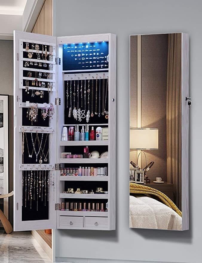 Wall-Mounted Jewelry Cabinet Mirror