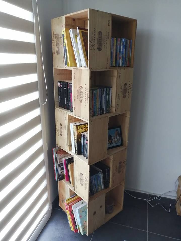 Wooden Crate Bookshelf Tower