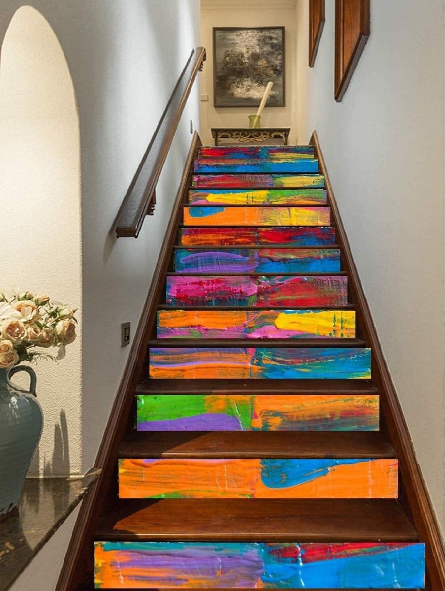 Abstract Rainbow Brushstroke Stairs