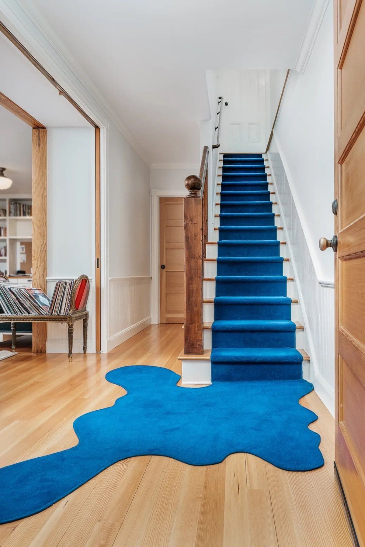 Bold Blue Carpet Staircase Design
