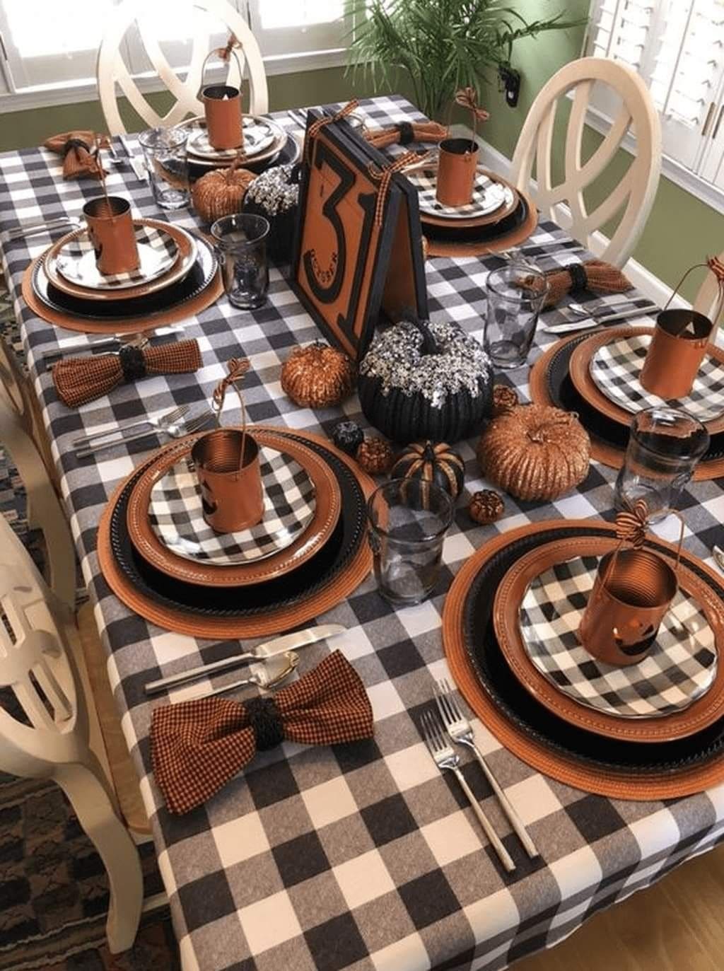 Buffalo Check Halloween Tablescape with Copper Charm