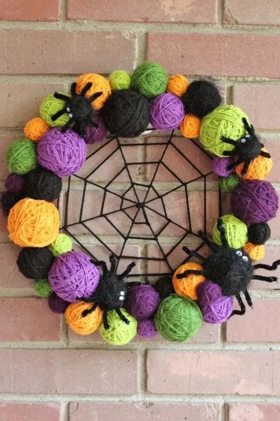 Colorful Spider Web Yarn Wreath