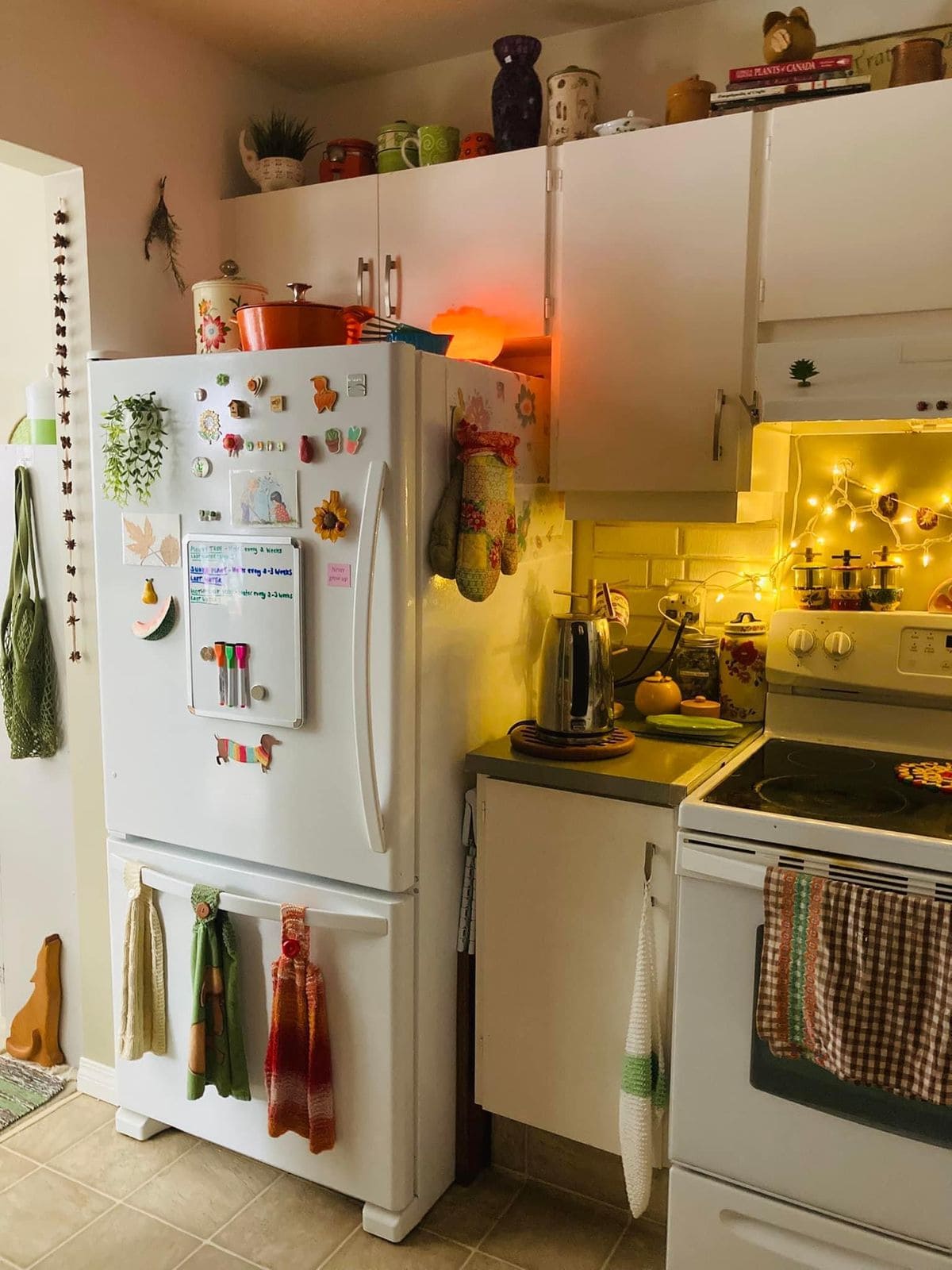 Cozy Eclectic Fridge Top Storage