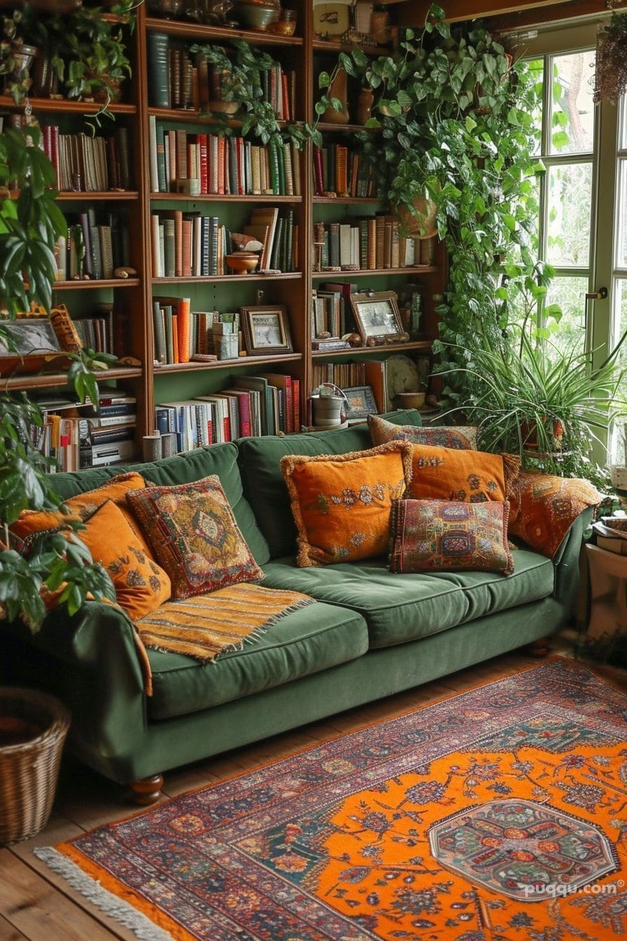 Cozy Green Reading Nook with Plants