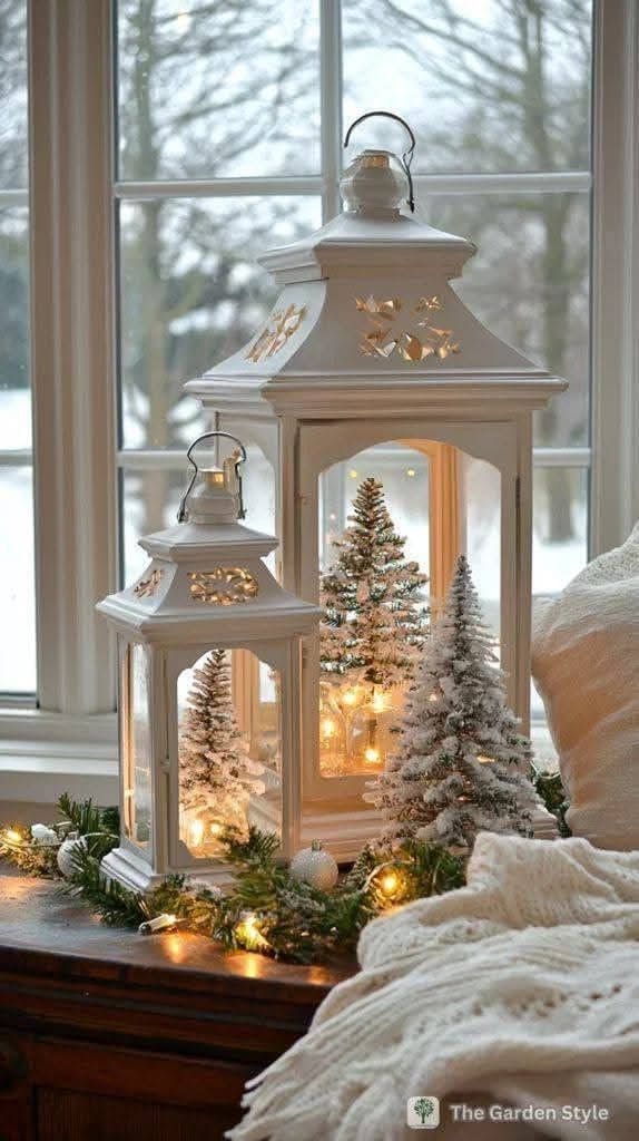 Cozy Lantern Christmas Window Display