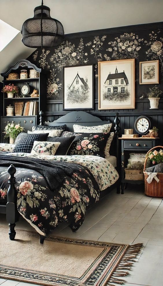 Floral Noir Elegance Bedroom