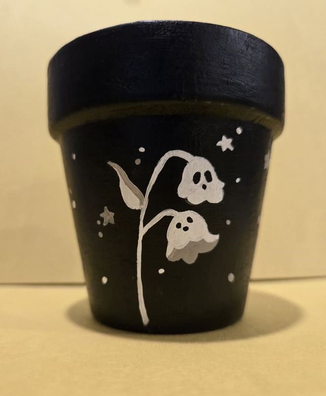 Ghost Lily Painted Terracotta Pot