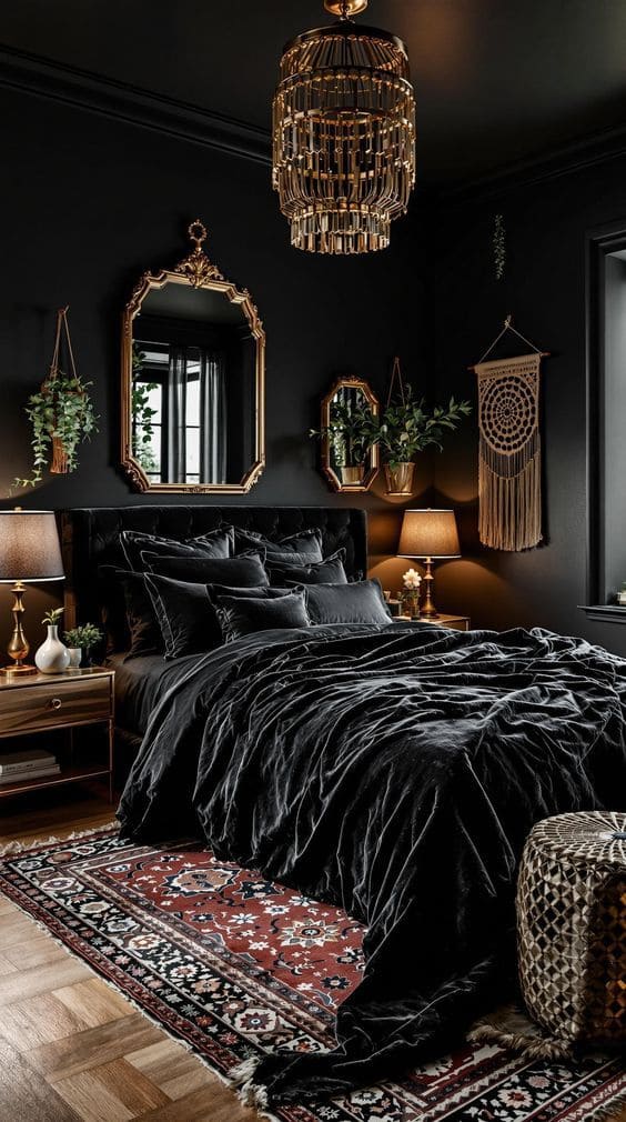 Golden Luxe Black Bedroom Design