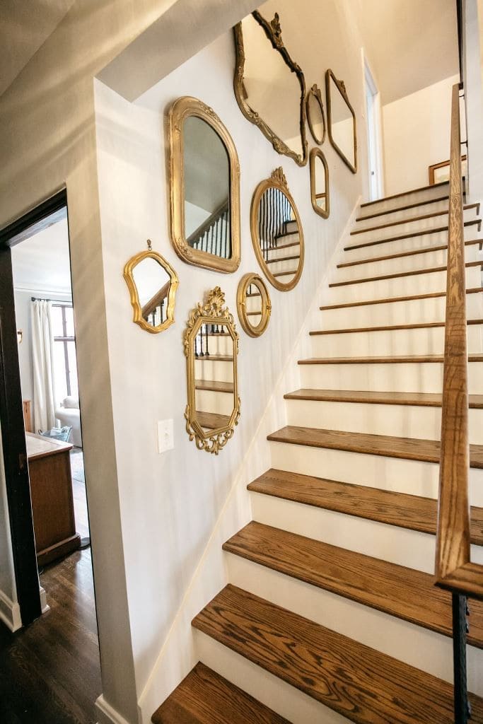 Golden Mirror Stair Wall Elegance
