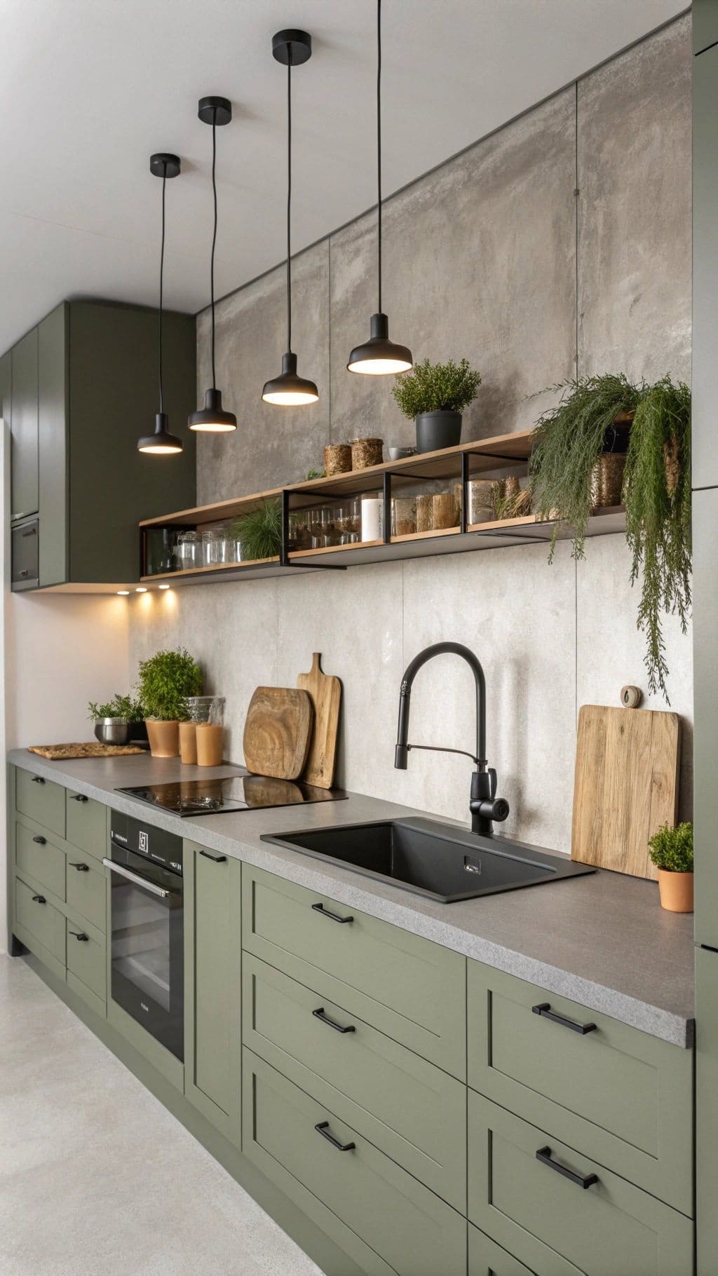 Green Kitchen with Herb Accents