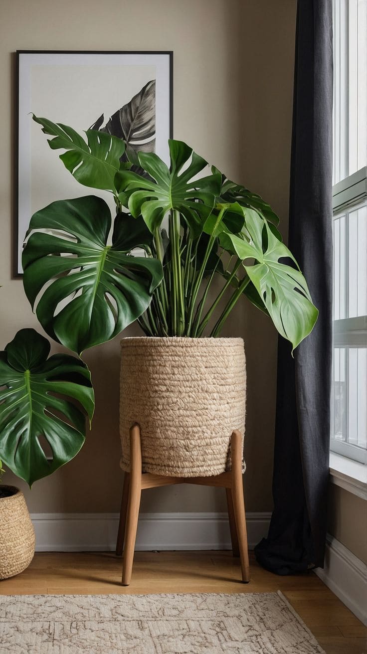 Monstera in Woven Basket Planter