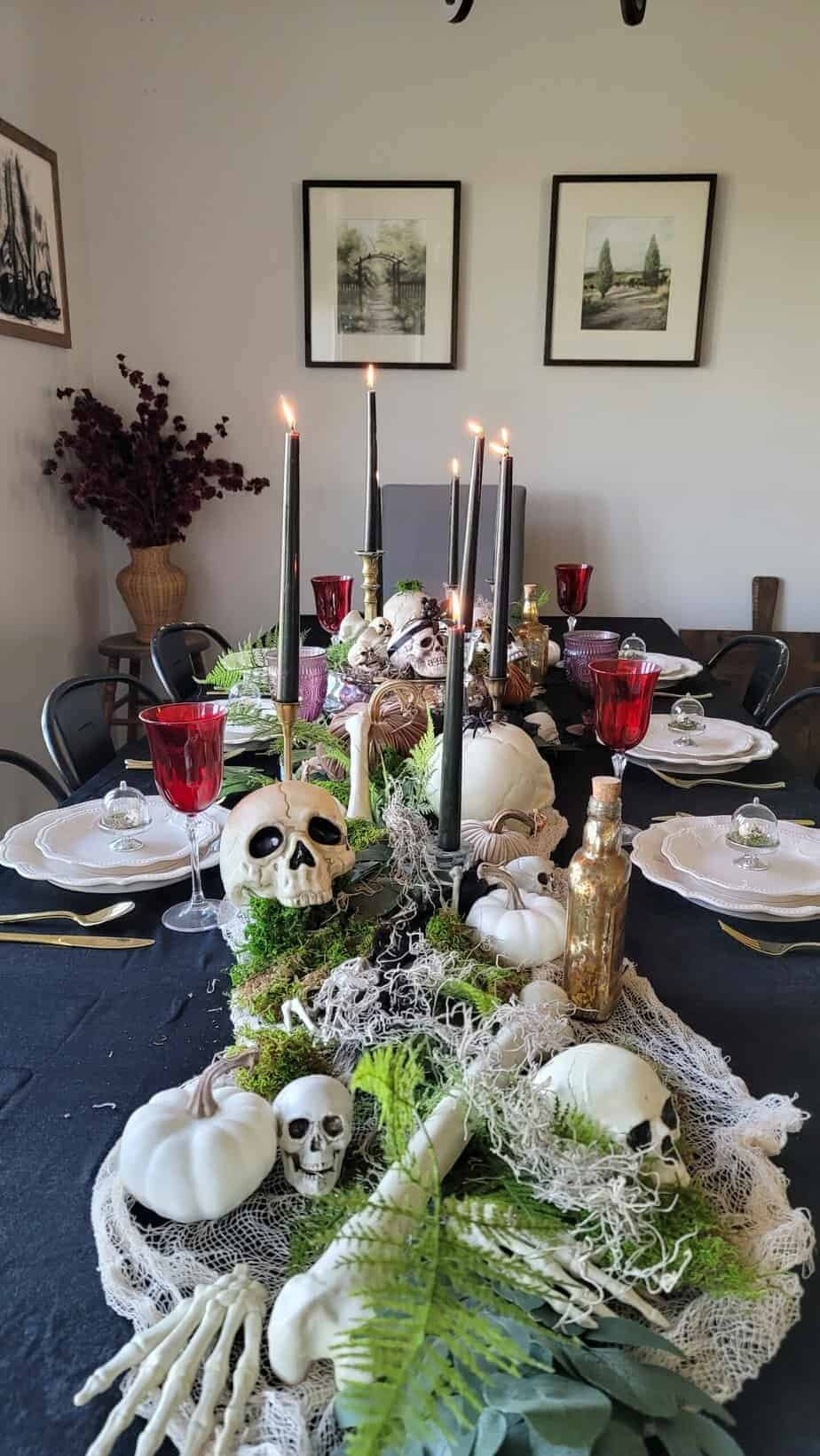 Moody Skull and Moss Halloween Table Centerpiece