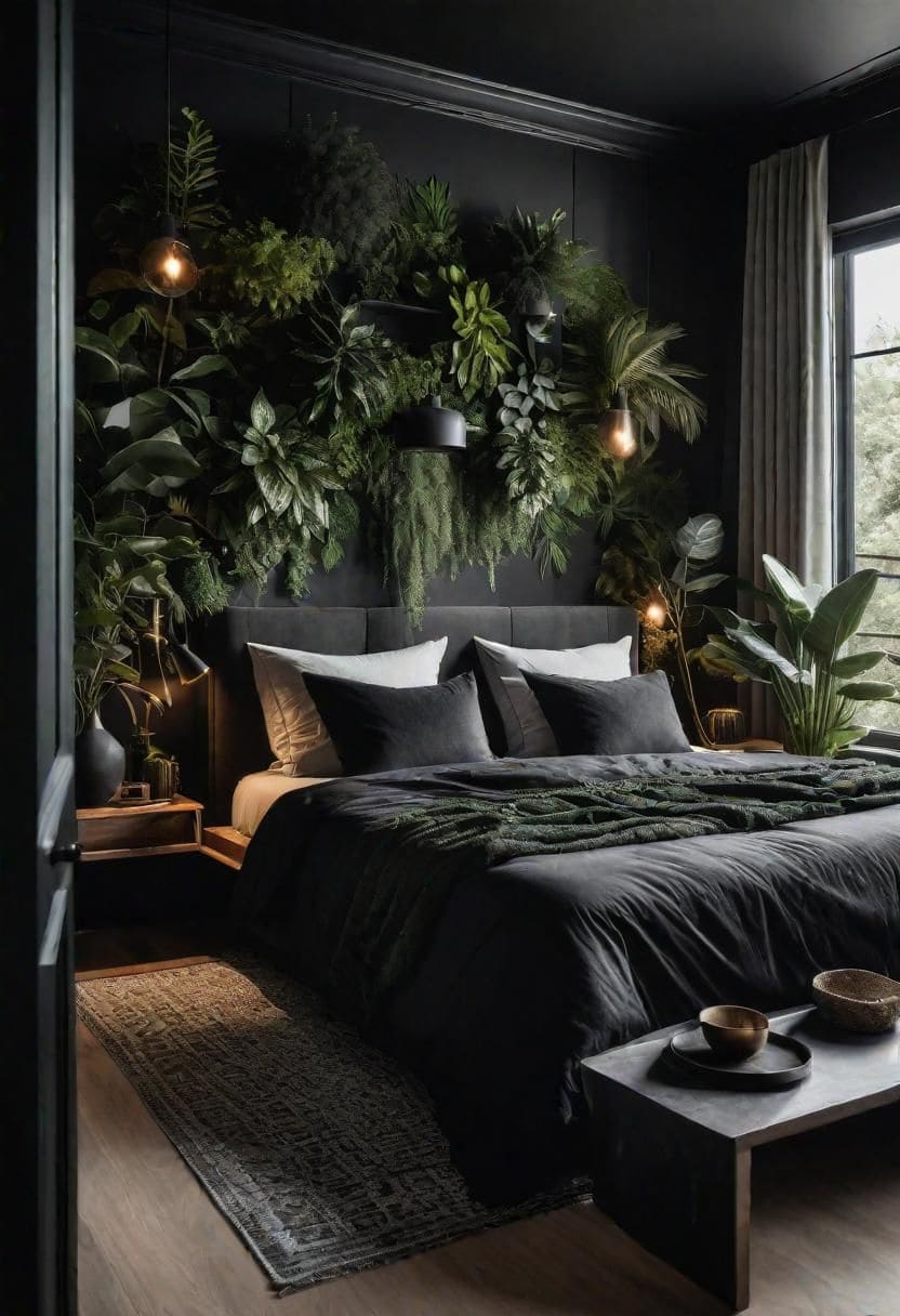 Nature-Infused Black Bedroom Decor
