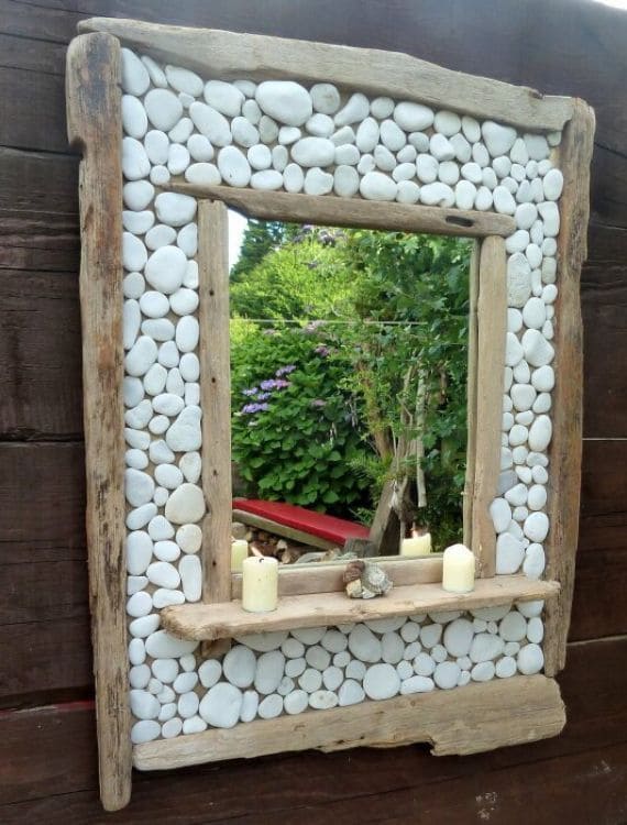 Pebble-Framed Rustic Mirror