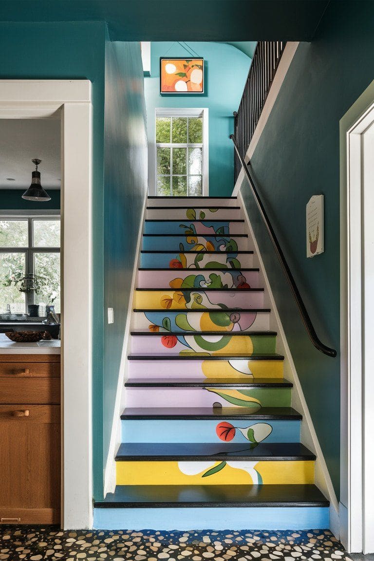 Playful Nature-Inspired Stair Mural
