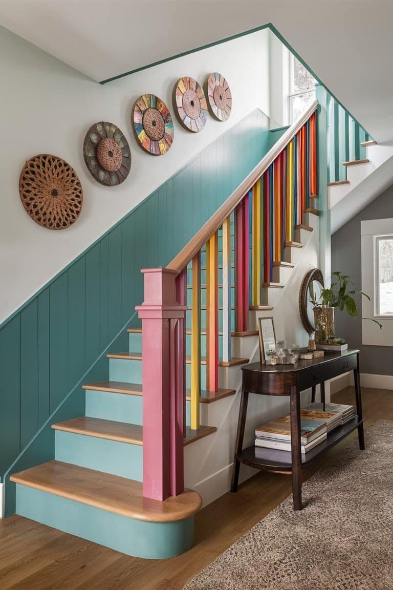 Playful Rainbow Railing Stairs